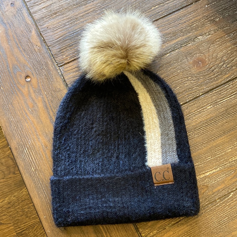 C.C Womens Hat with Faux Fur Pom